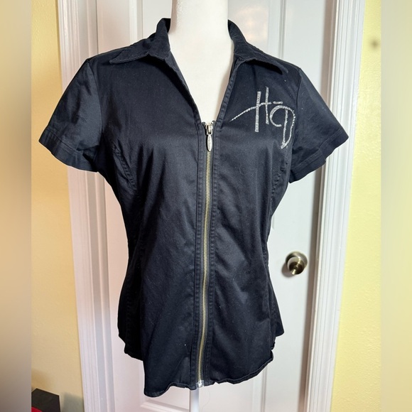 Harley Davidson zip-front bling shirt rhinestones size large - awesome! - Picture 1 of 8